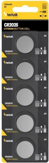 Technik Platinum pile bouton lithium CR2025 3 V, lot de 5