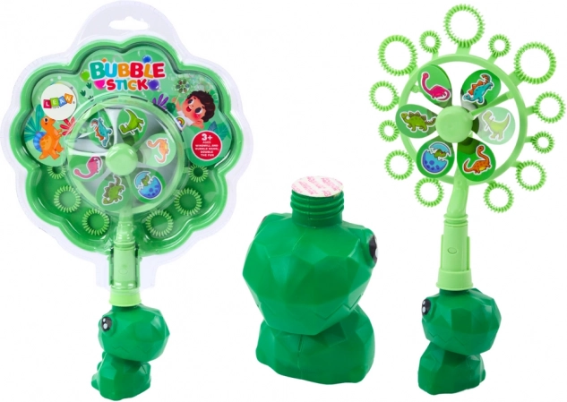 Sæbeboblemager med vindmølle, dinosaur med grøn skål