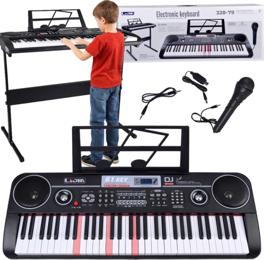 Tastiera elettronica con 61 tasti retroilluminati con supporto e microfono