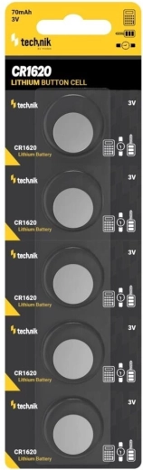 Batteria a bottone al litio Technik Platinum CR1620 3 V (confezione da 5 pezzi)