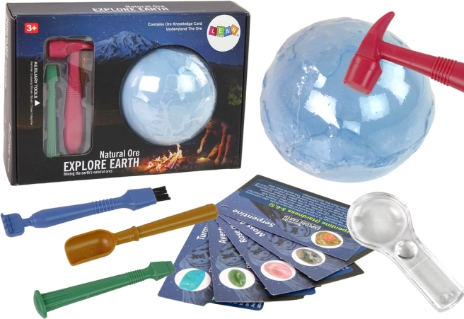 arheološki komplet izkopavanj z minerali in izobraževalnimi karticami