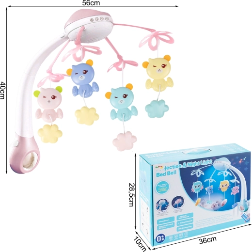 Vetítővel és távirányítóval ellátott kiságyforgó, 500 dallam