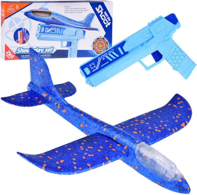 Leuk schuim vliegtuigje met LED-lichten gelanceerd vanuit een pistool