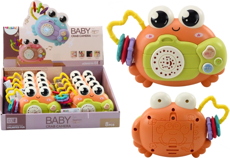 Interactive crab with rattle and projector, orange