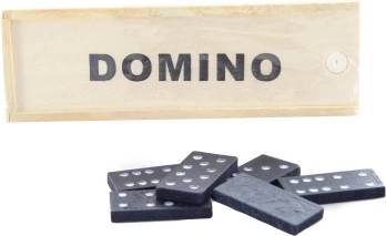 Wooden dominoes in a box