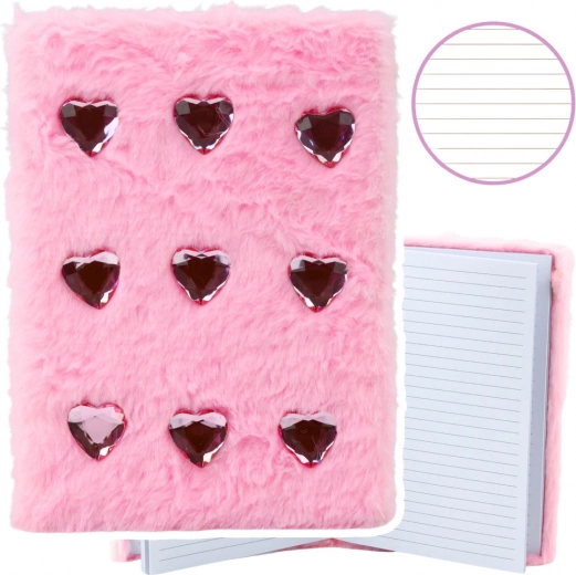 Plush Notebook with Crystal Hearts Pink A5 80 Sheets