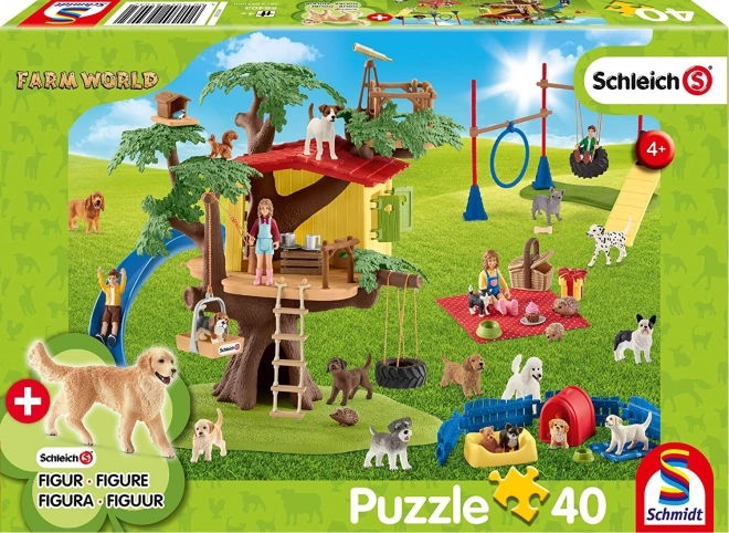 Puzzle SCHMIDT SCHLEICH blije hondjes, 40 stukjes + figuurtje