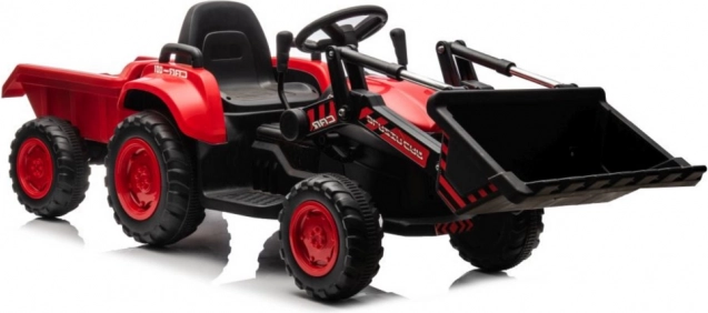 Children's red tractor with rechargeable battery and shovel