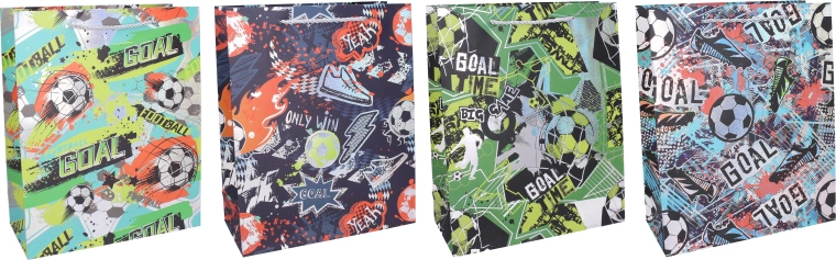 Gift bag size L for kids 31 × 42 × 12 cm – football motifs, color mix