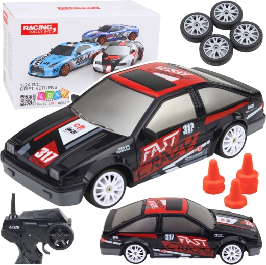 RC-Driftauto 1:24 mit austauschbaren Rädern, schwarz