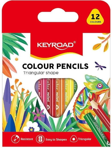 Crayons demi-longueur triangulaires Keyroad, 12 couleurs