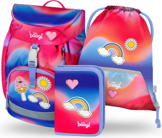 School Set BAAGL Airy Rainbow Red: Backpack, Pencil Case, Bag