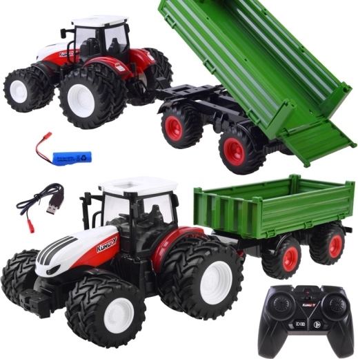 Remote-controlled tractor + green remote-controlled trailer RC0602