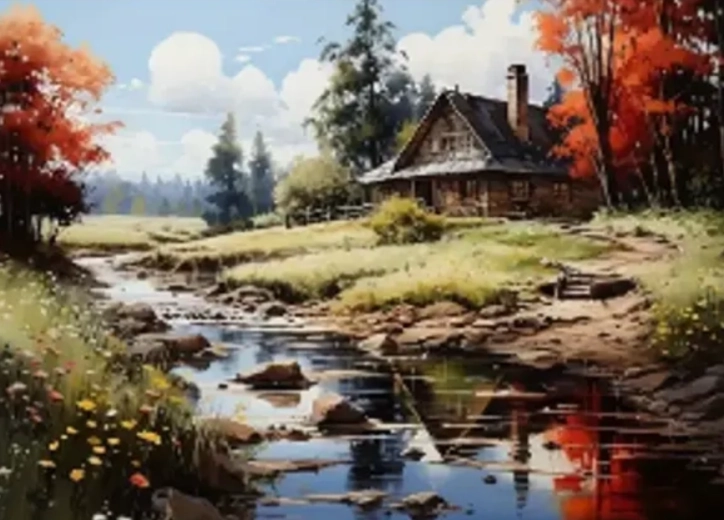 Diamantmalerei Haus am Fluss 30 × 40 cm