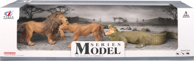 Set di figurine mondo degli animali – leone, leonessa e coccodrillo