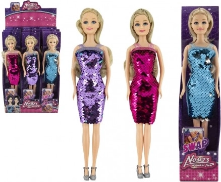 Doll with color‑changing sequin dress 30 cm, rigid body