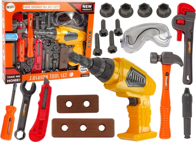 Set di attrezzi per piccoli tuttofare con trapano a batteria