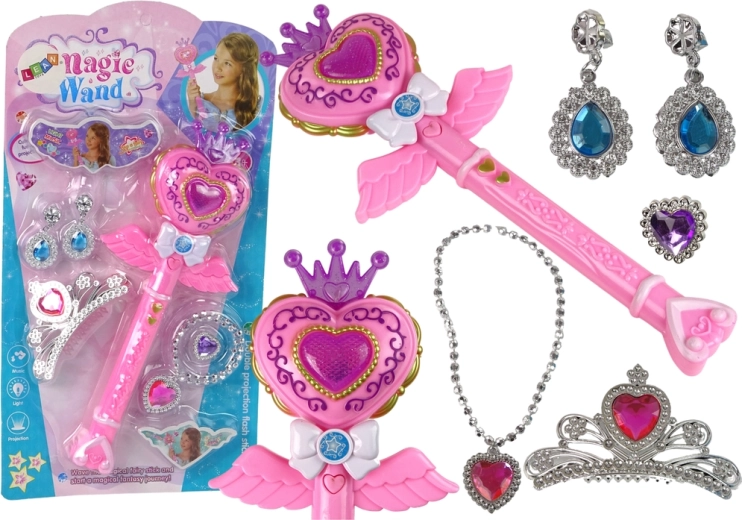 interactive magical wand with star projector and fairy accessories, pink