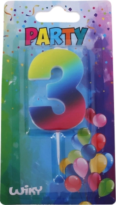 Party candle number three Rainbow
