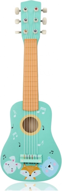 Wooden children's guitar with animals, turquoise