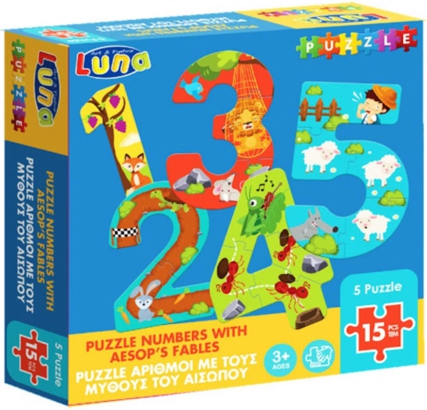 Puzzle Luna avec des chiffres et des fables d'Ésope pour enfants