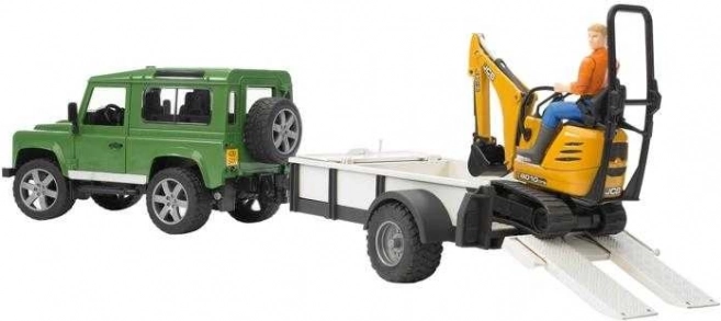 Play Set Bruder SUV and Tracked Mini Excavator JCB with Trailer