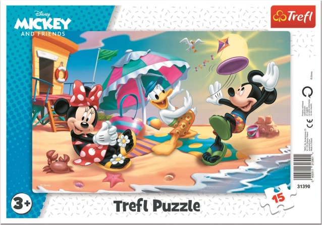 Trefl sestavljanka Mickey in Minnie – zabava na plaži, 15 koščkov