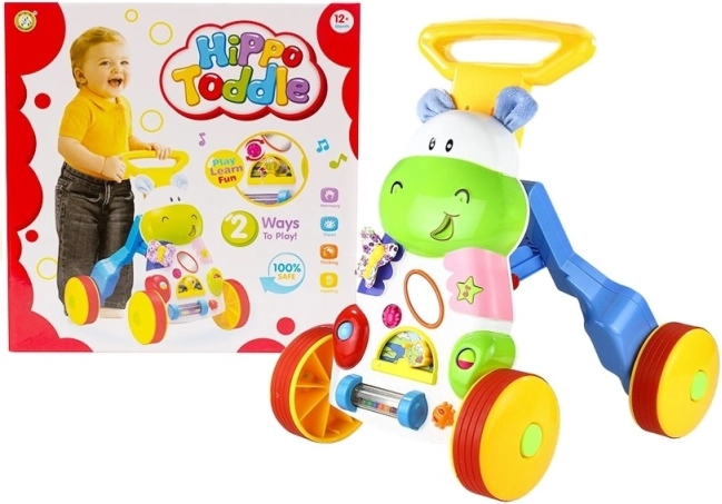 cheerful hippo walker with rubber wheels and mirror