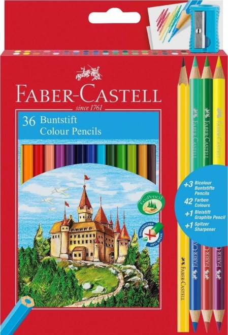 Faber-Castell színes ceruzák 36 db + hegyező, grafitceruza és duo ceruzák
