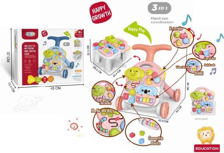 Gåvogn skubbemodel og læringsbord 3 i 1