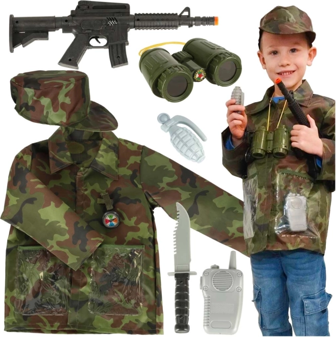 Children's Camouflage Soldier Costume with Disguise Set for 3-8 Years