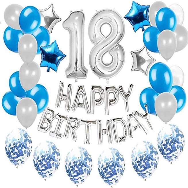 18th Birthday Balloon Set - Silver and Blue
