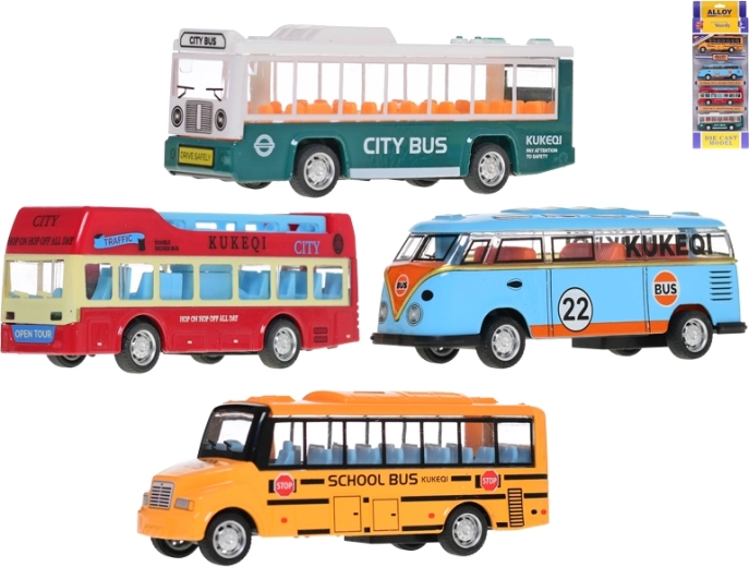 Set of Metal Buses with Pull-Back Action 10 cm – 4 Pieces