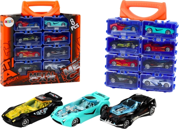 Set of Metal Toy Cars in a Carry Case, 8 Pieces