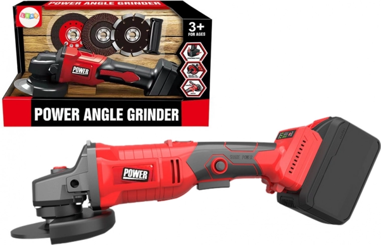Smerigliatrice giocattolo rossa a batteria con dischi intercambiabili