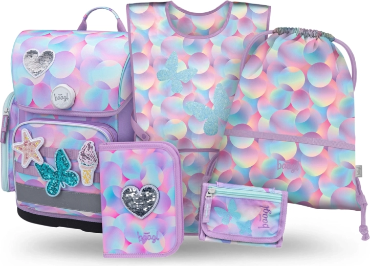 Baagl set scolaire 5 pcs Ergo Candy – cartable, trousse, sac, tablier et porte-monnaie