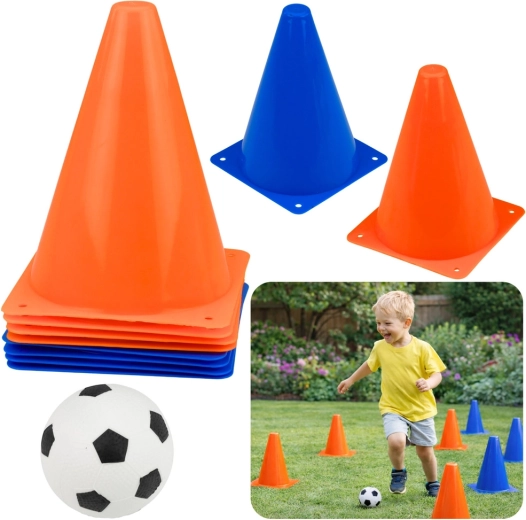 Set aus Trainingskegeln mit Ball, orange und blau, 8 Stk.