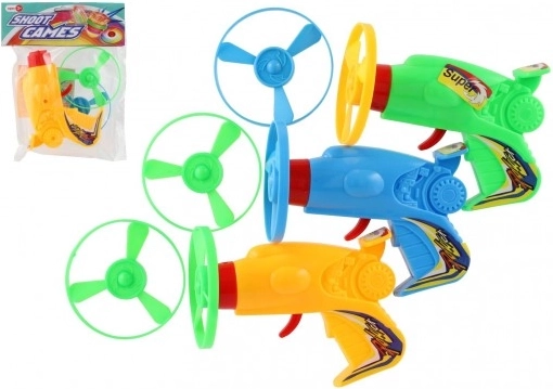 Flying propeller with launcher – 12 cm plastic pistol, assorted colors