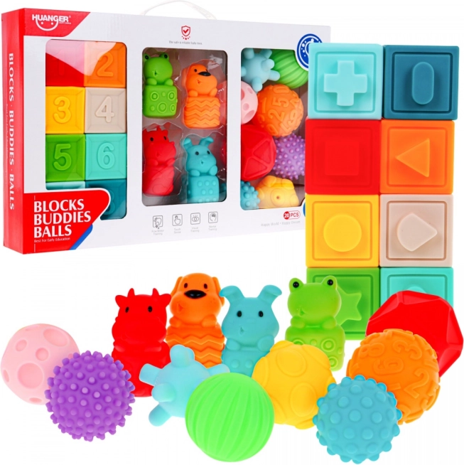 Mega komplet 20 živalskih žogic za otroke 6m+ Senzorična igrača Rehabilitacija rok