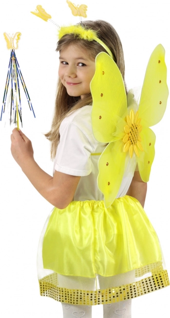Costume da girasole per bambine con ali, gonnellina e bacchetta