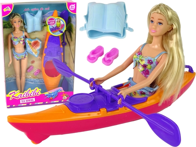 Set bambola e kayak arancione con accessori