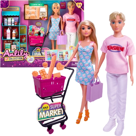 Dukkesæt til supermarked med indkøbsvogn