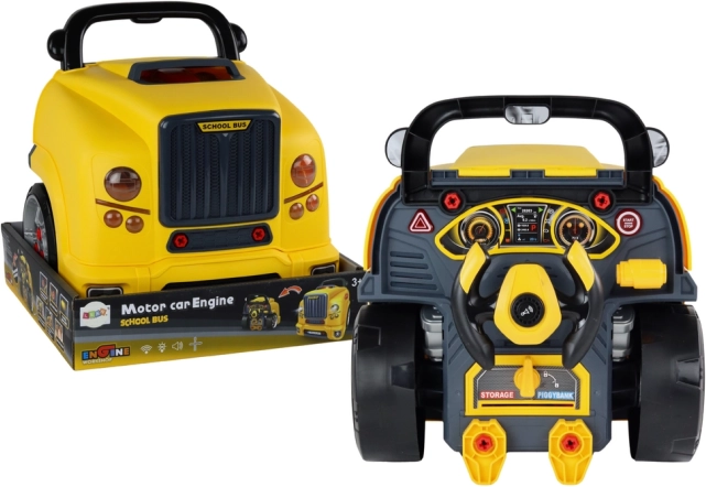 Kids’ assembly bus – yellow workshop bus with a take-apart engine