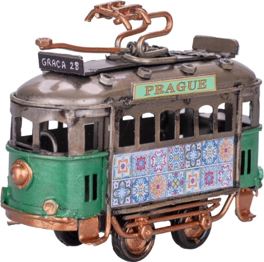 Metal model tram Prague 9 cm – green decorative tram with freewheel