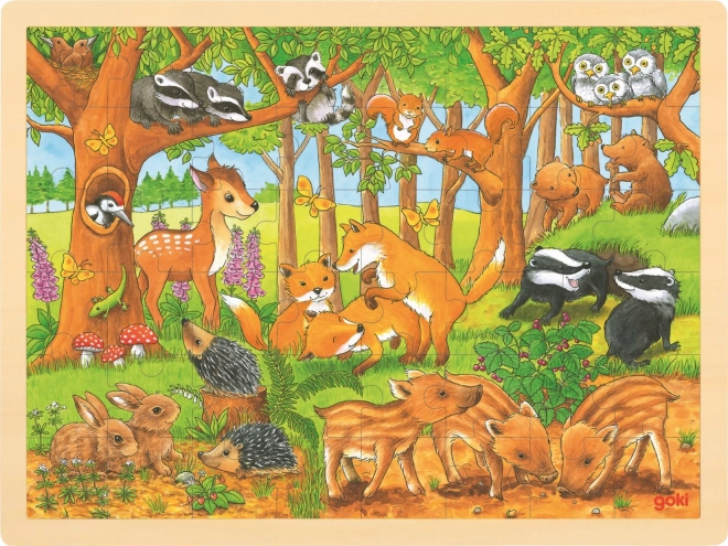 Goki wooden puzzle forest animal babies 48 pieces