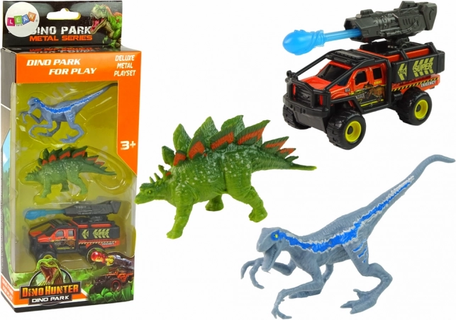 Dinosaur set with off-road car and rocket launcher – blue