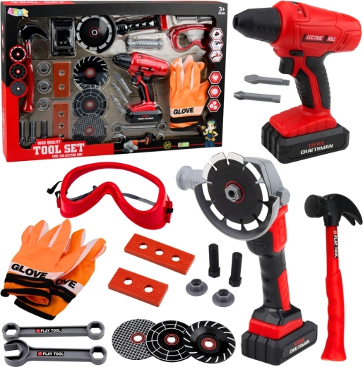 Grande mallette d’outils pour enfants avec perceuse-visseuse et meuleuse, 28 pièces