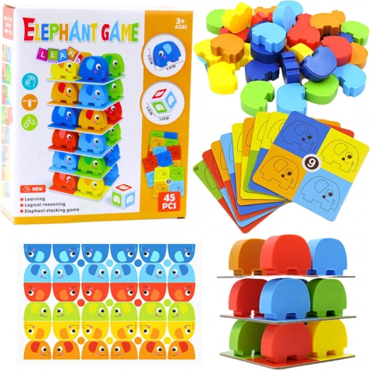 Family skill game Elephant on Elephant – tower of elephants, 46 pieces