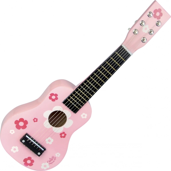 Pink wooden guitar with flowers