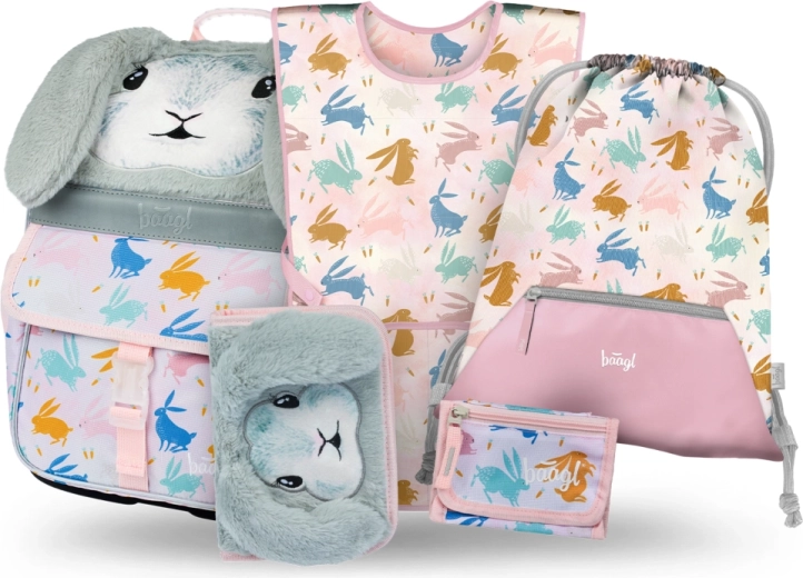Set scolaire 5 en 1 BAAGL Zippy Bunny – cartable, trousse, sac, tablier et porte-monnaie